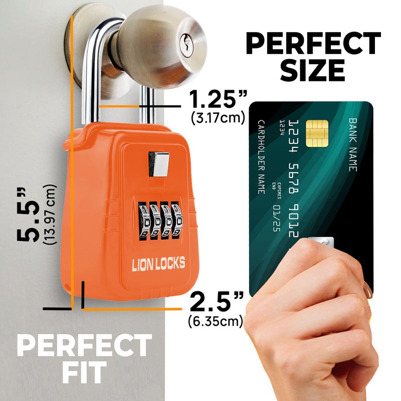 Lion Locks صندوق قفل مفتاح Lion Locks 1500 مع رمز، صندوق قفل للمفاتيح في الهواء الطلق، صندوق قفل السمسار للإيجارات قصيرة المدى، يحمل 5 مفاتيح (12 حزمة، برتقالي) - Image 2